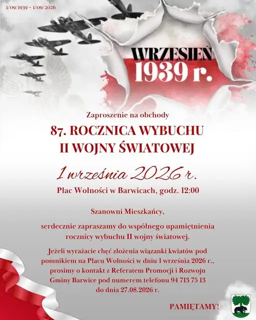 Barwice: Uroczyste obchody 87. rocznicy wybuchu II wojny światowej – 1 września