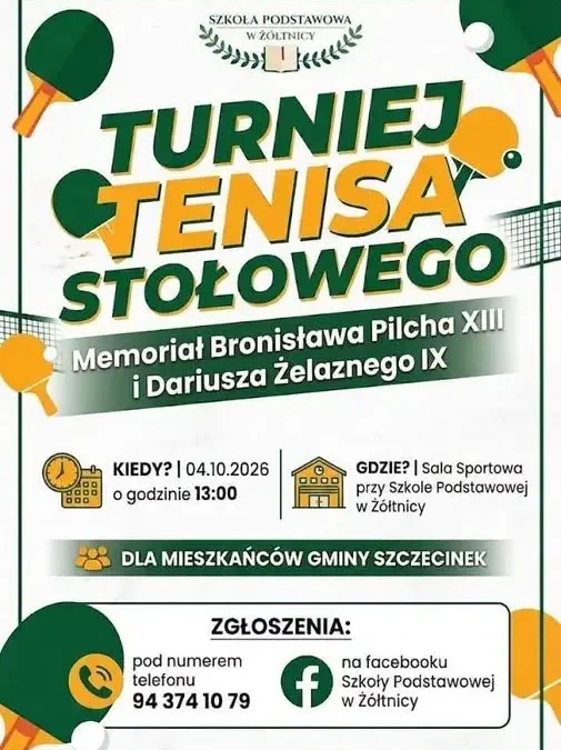 XI Memoriał Stanisława Pilcha i IX Memoriał Dariusza w Żółtnicy – turniej tenisa stołowego już 4 października