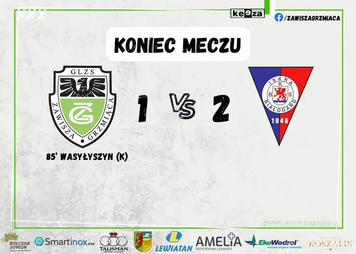 Zawisza Grzmiąca przegrywa z BKS Iskra Białogard 1:2