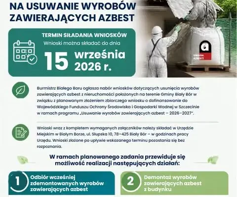 Nabór wniosków na usuwanie azbestu w Białym Borze – dofinansowanie z WFOŚiGW