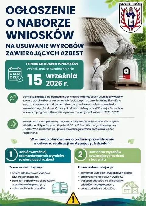 Nabór wniosków na usuwanie azbestu w Białym Borze – dofinansowanie z WFOŚiGW