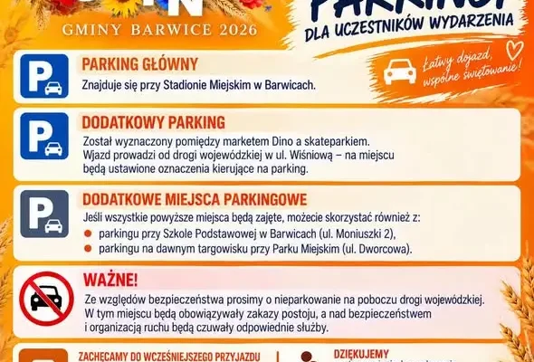 Dożynki Gminy Barwice 2026 – gdzie zaparkować i co w programie?