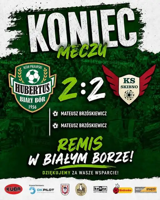 Hubertus Biały Bór remisuje ze Skibnem 2:2. Dwa gole Brzóskiewicza